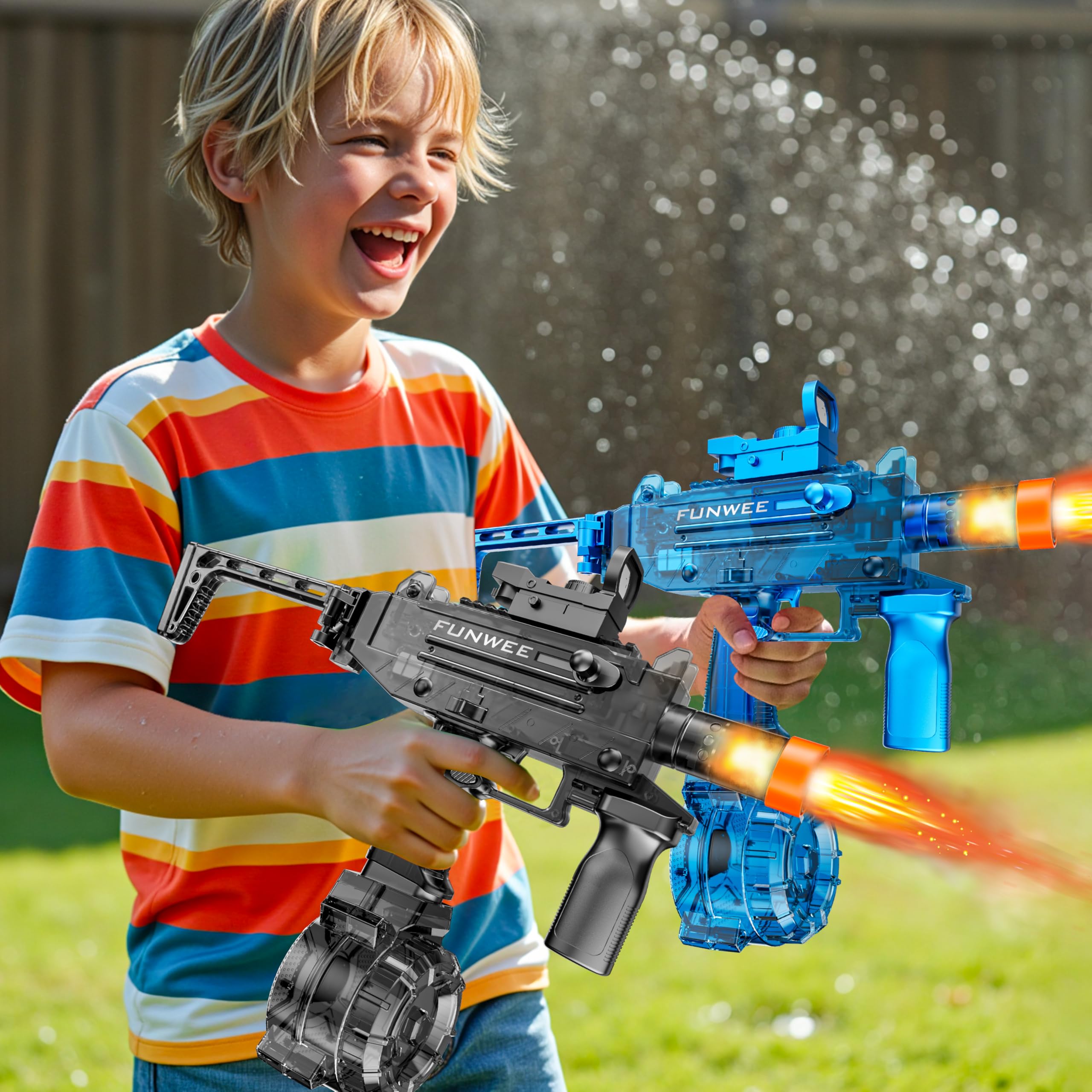 Funwee package includes the water gun, tank, battery, charger, and manual.
