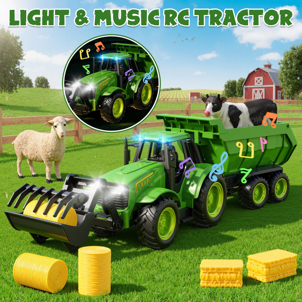 Funwee RC Farm Tractor set includes sheep and cow figures for farm role play.