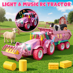 Funwee RC Farm Tractor pink front loader in action during playtime.