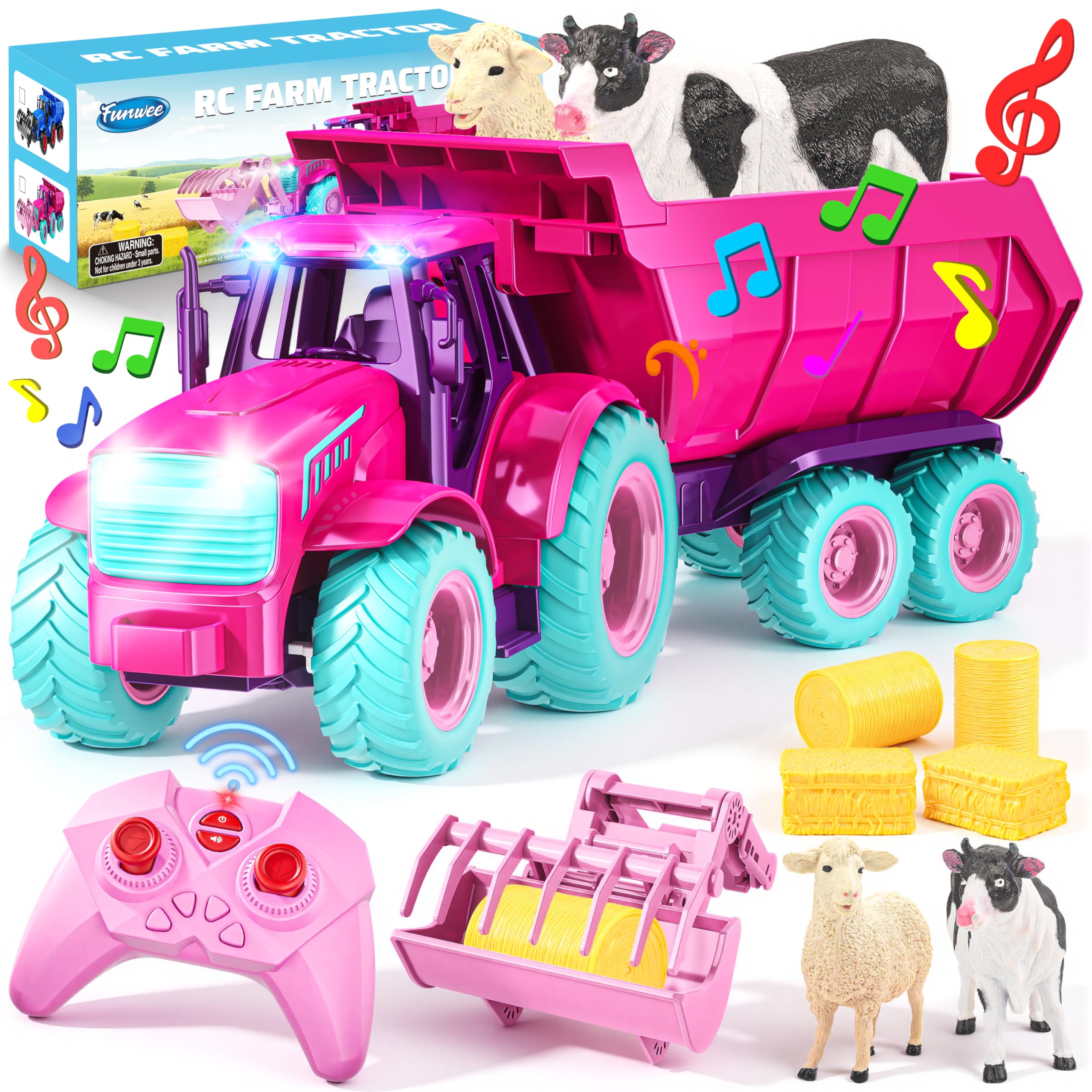 Funwee RC Tractor with lights highlights kids' farm play and realistic night-time adventures.