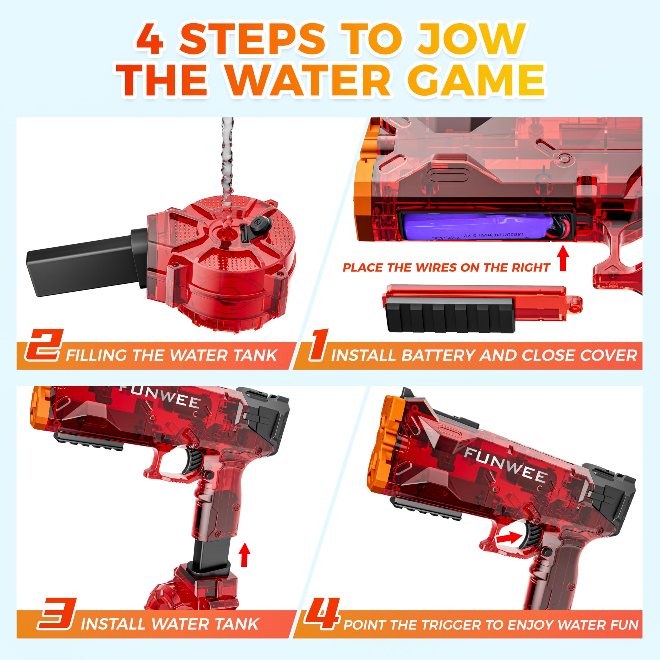 Funwee water gun durable ABS casing ensures rugged outdoor use.