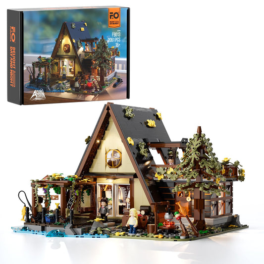 FUNWHOLE A-Frame Cabin Lighting Set with 2061 bricks for a warm, display-ready scene