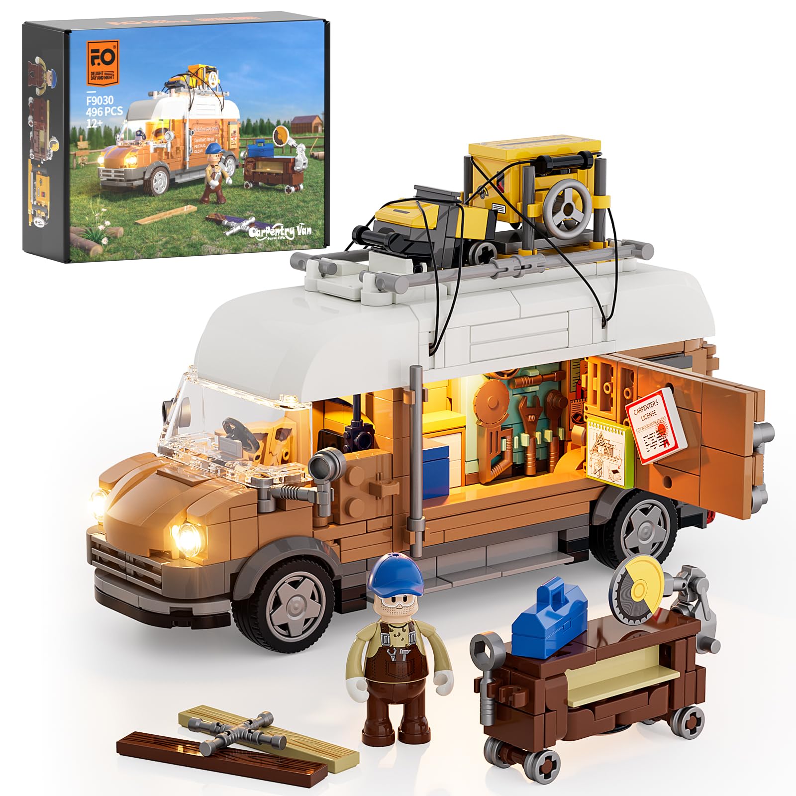 FUNWHOLE Carpentry Van front lights for display and imaginative play.
