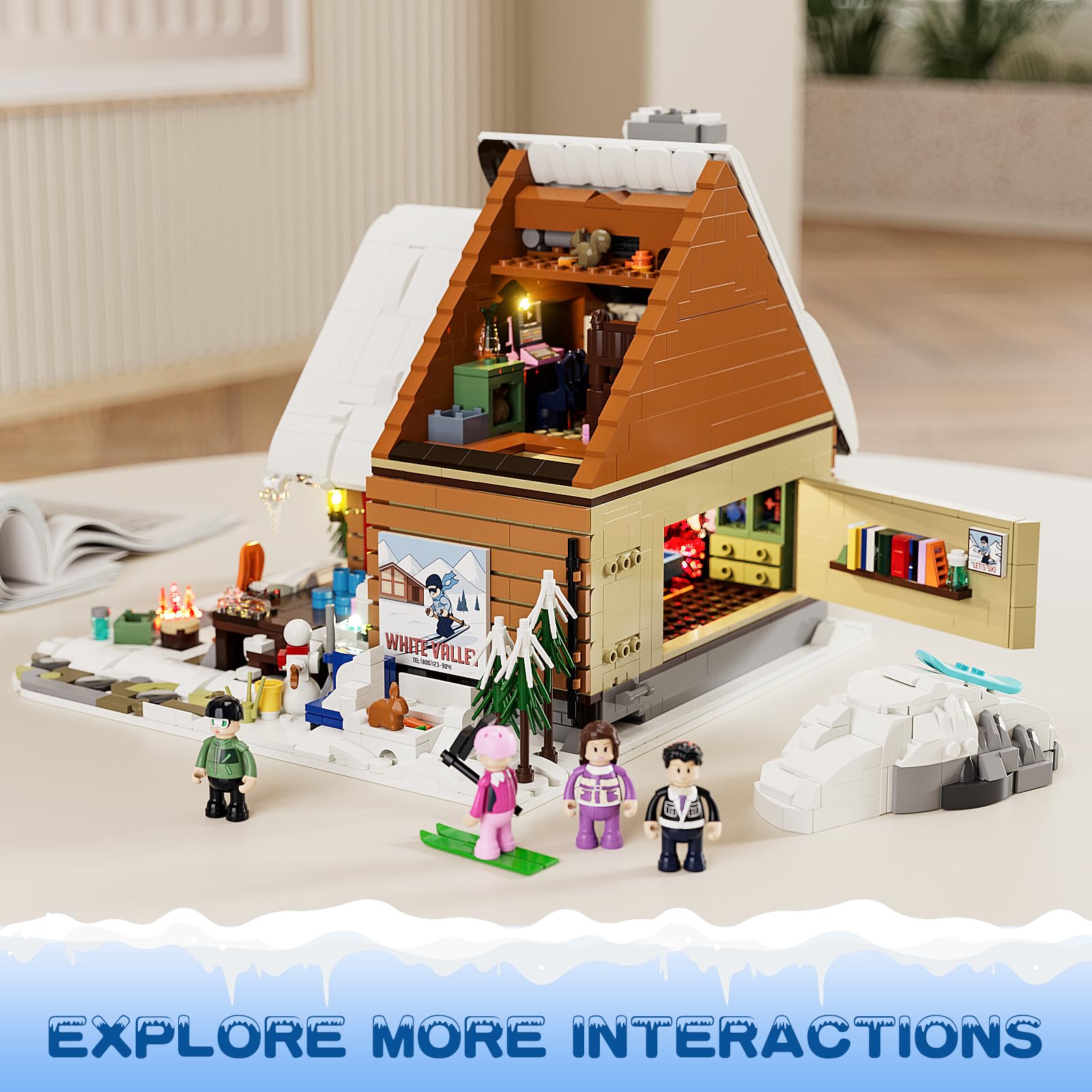 FunWhole interactive details including moving roof snow and hidden critters