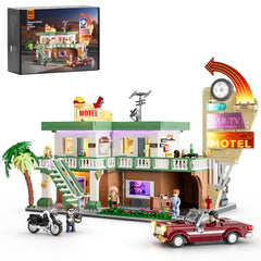 FUNWHOLE City Car-Hotel exterior motel display with retro roadside charm and LED lighting.