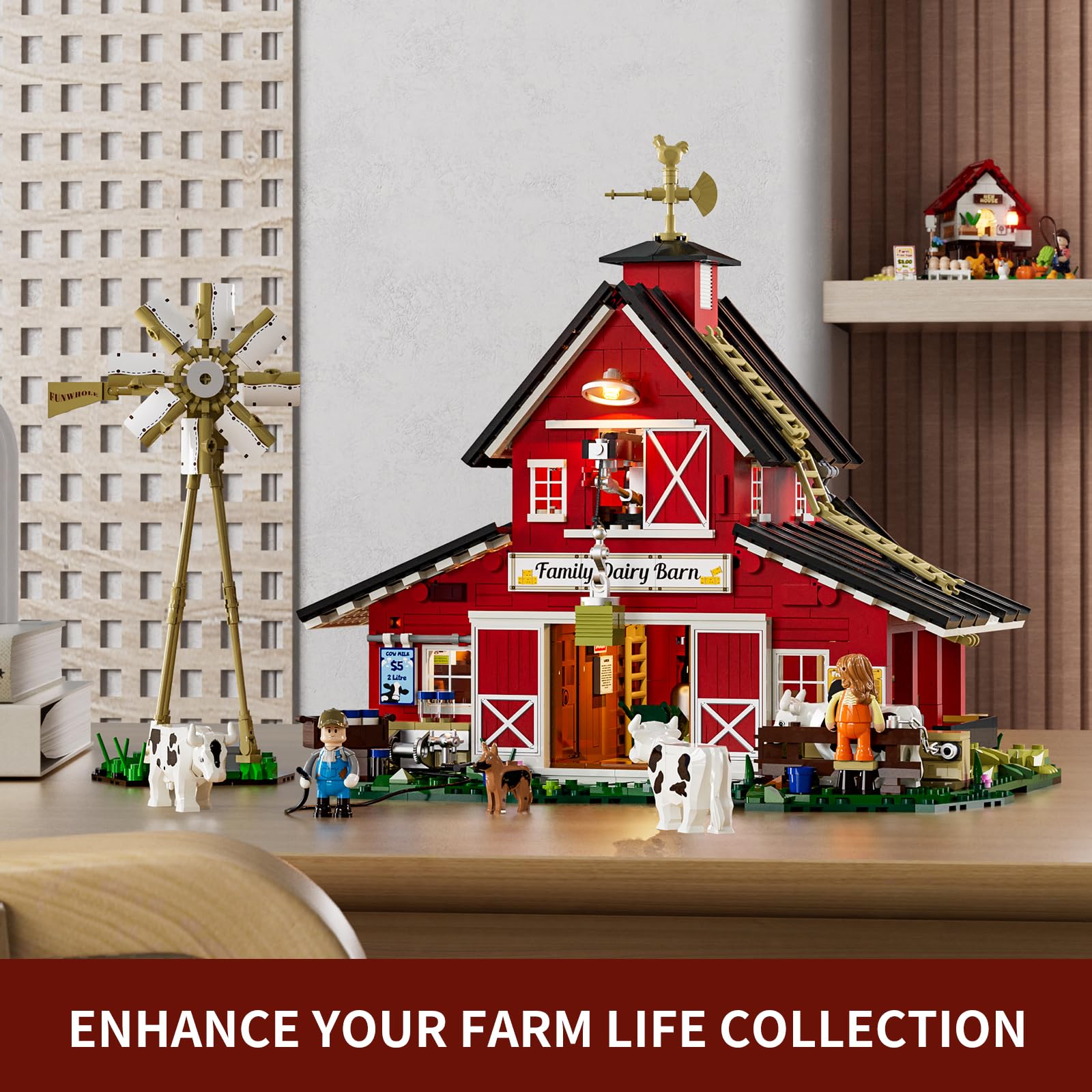 FUNWHOLE Farm-scene display pairs with other barn kits for immersive setups.
