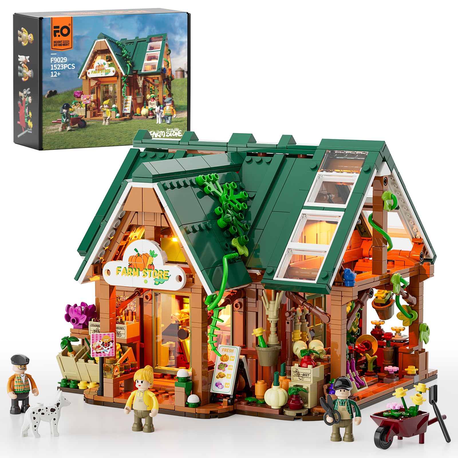 Funwhole Farm-Store front barn lights illuminate the display area