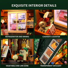 Funwhole Farm-Store refrigerator light highlights the chilled goods area