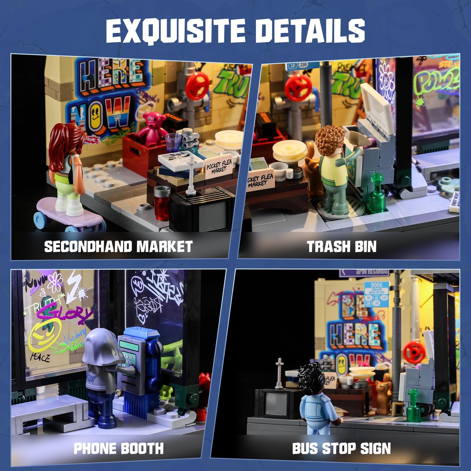 FUNWHOLE Graffiti Bus Stop wall features bold painted details for immersive tabletop scenes.