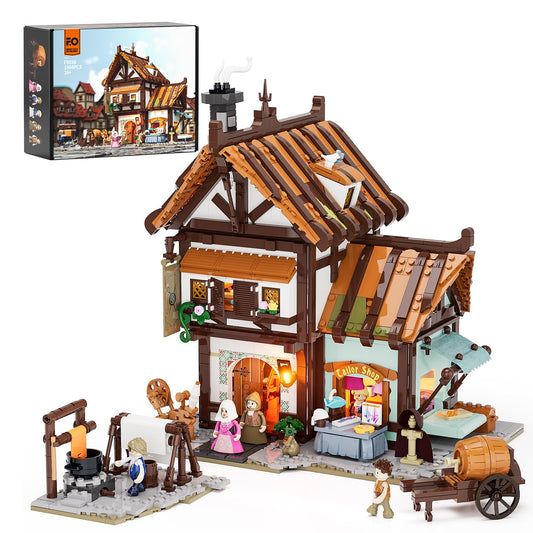 FUNWHOLE Medieval Tailor Shop ground-floor workspace with warm glow for immersive play.