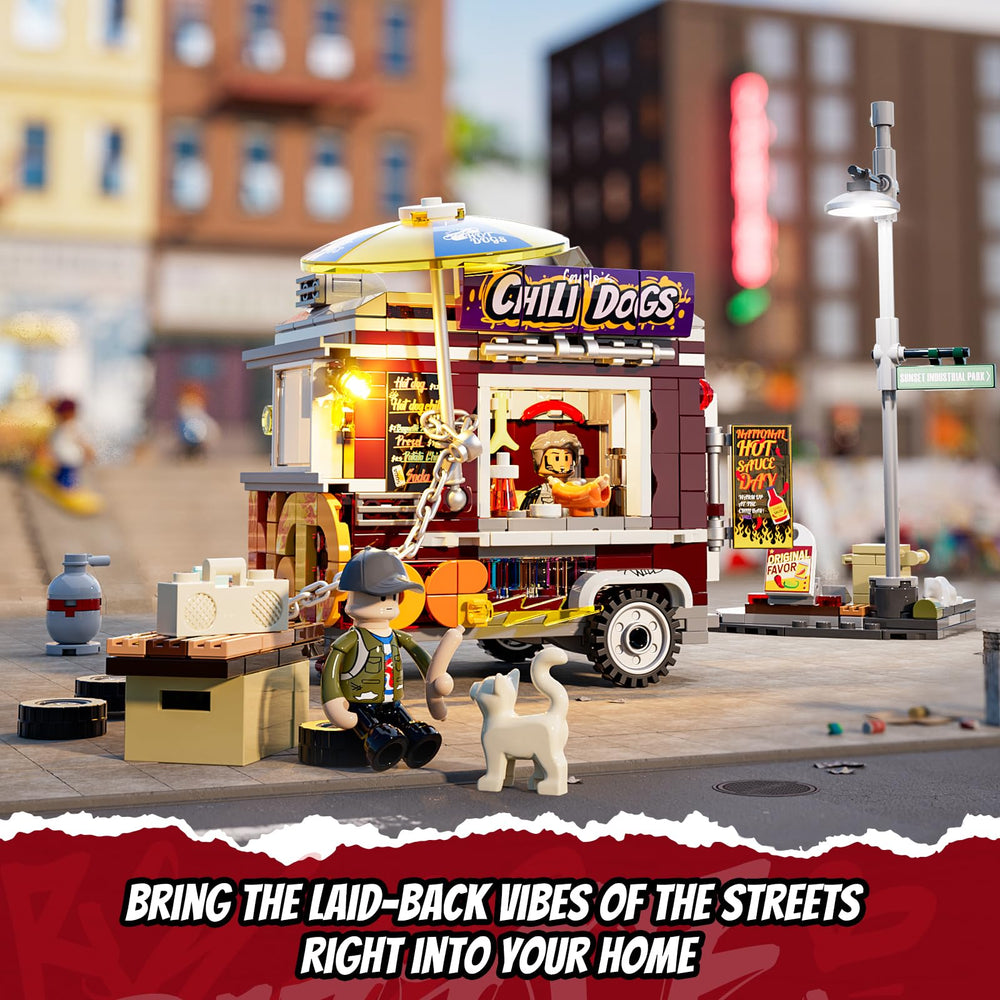 FUNWHOLE mini figures, kitten, and mouse add playful city charm.