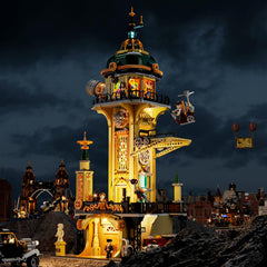 FUNWHOLE Steampunk Observatory Tower six minifigures bring interactive storytelling to life.