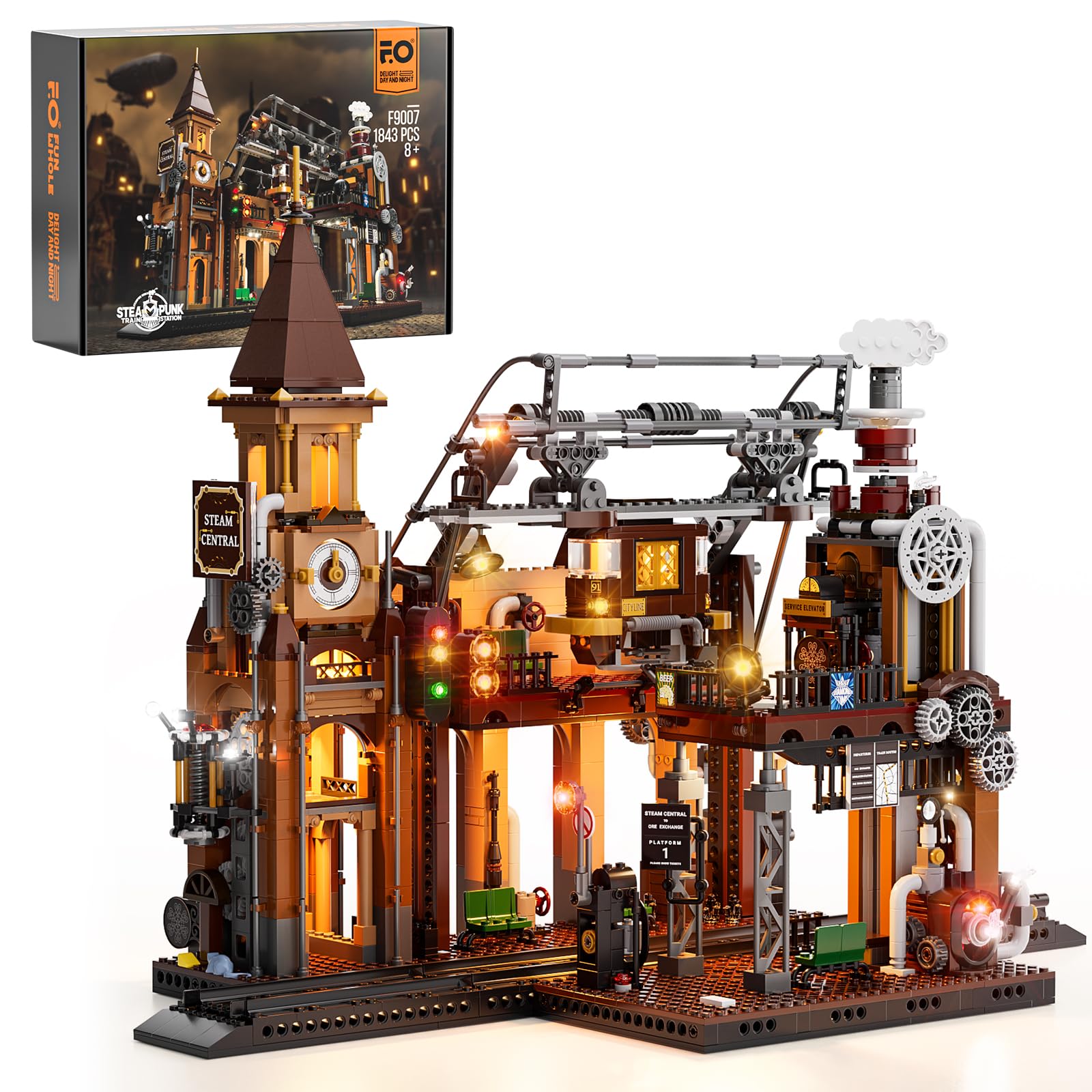 FUNWHOLE Train-Station Lighting Design with illuminated bricks, ideal for a dramatic desk display.
