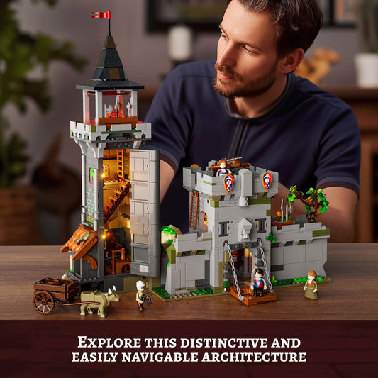 FUNWHOLE Watchtower interior reveals detailed layout for hands-on building and collectors' enjoyment.