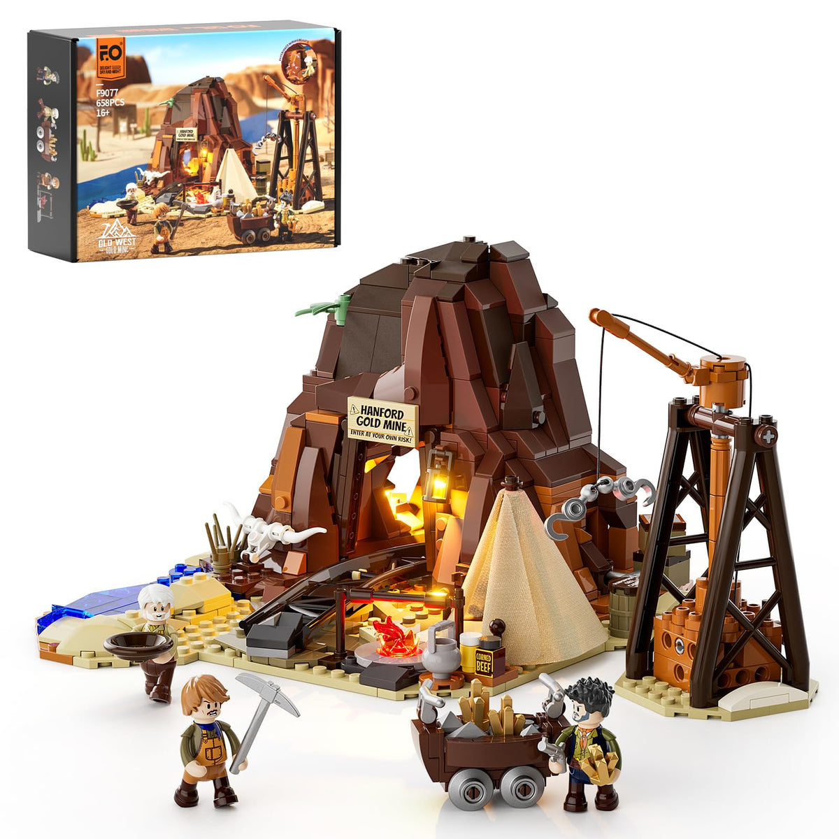 FUNWHOLE Wild West Gold Mine Lighting campfire lights create warm ambiance for dramatic play