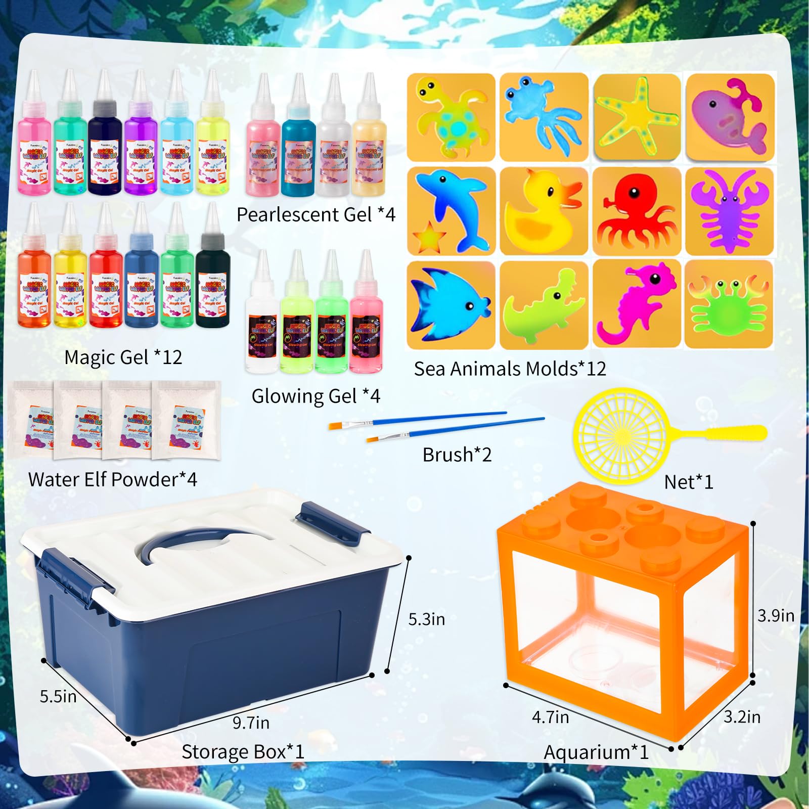 Funwins included display aquarium for showcasing finished gel pets