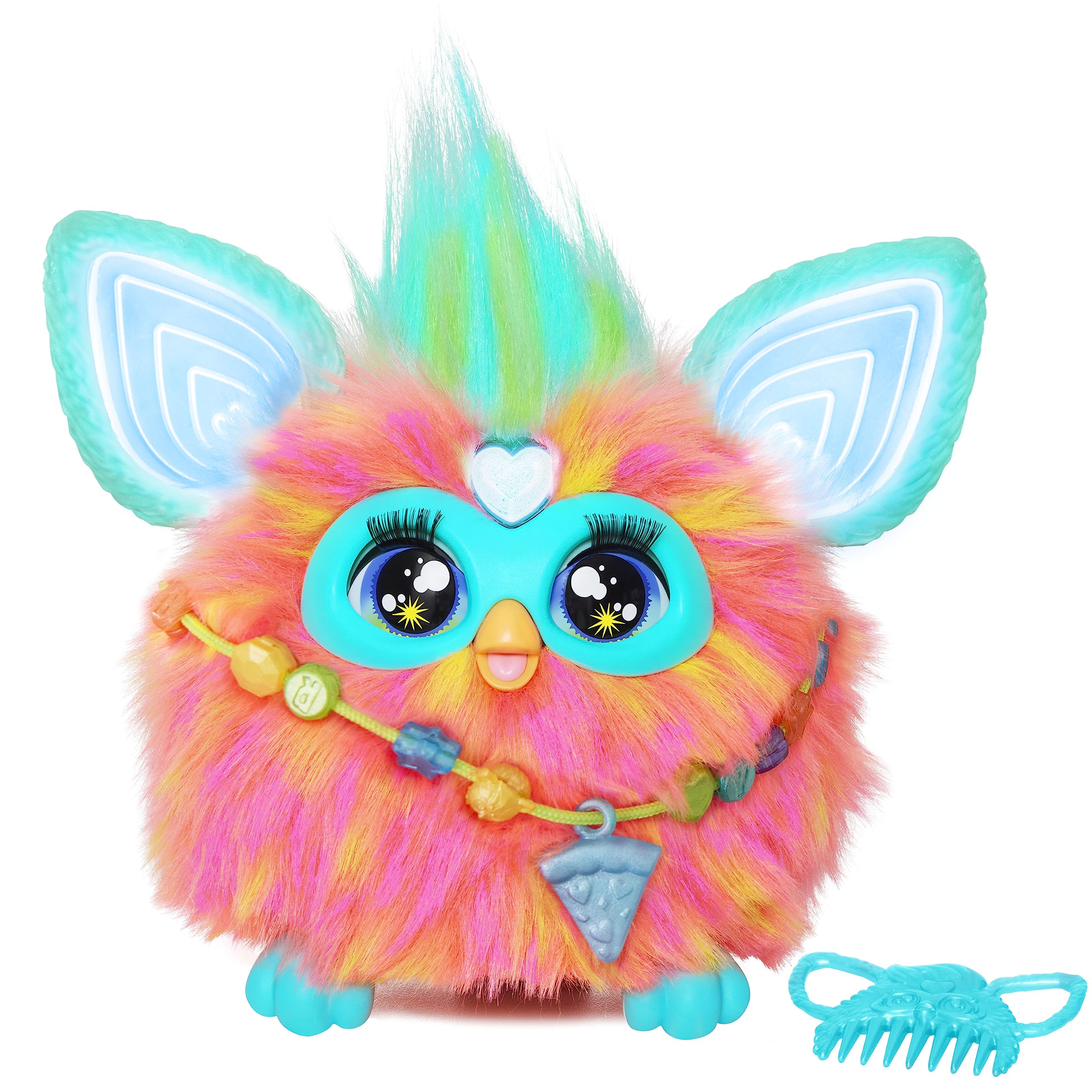 Furby Coral performing a dance with a bright light show, engaging playtime.