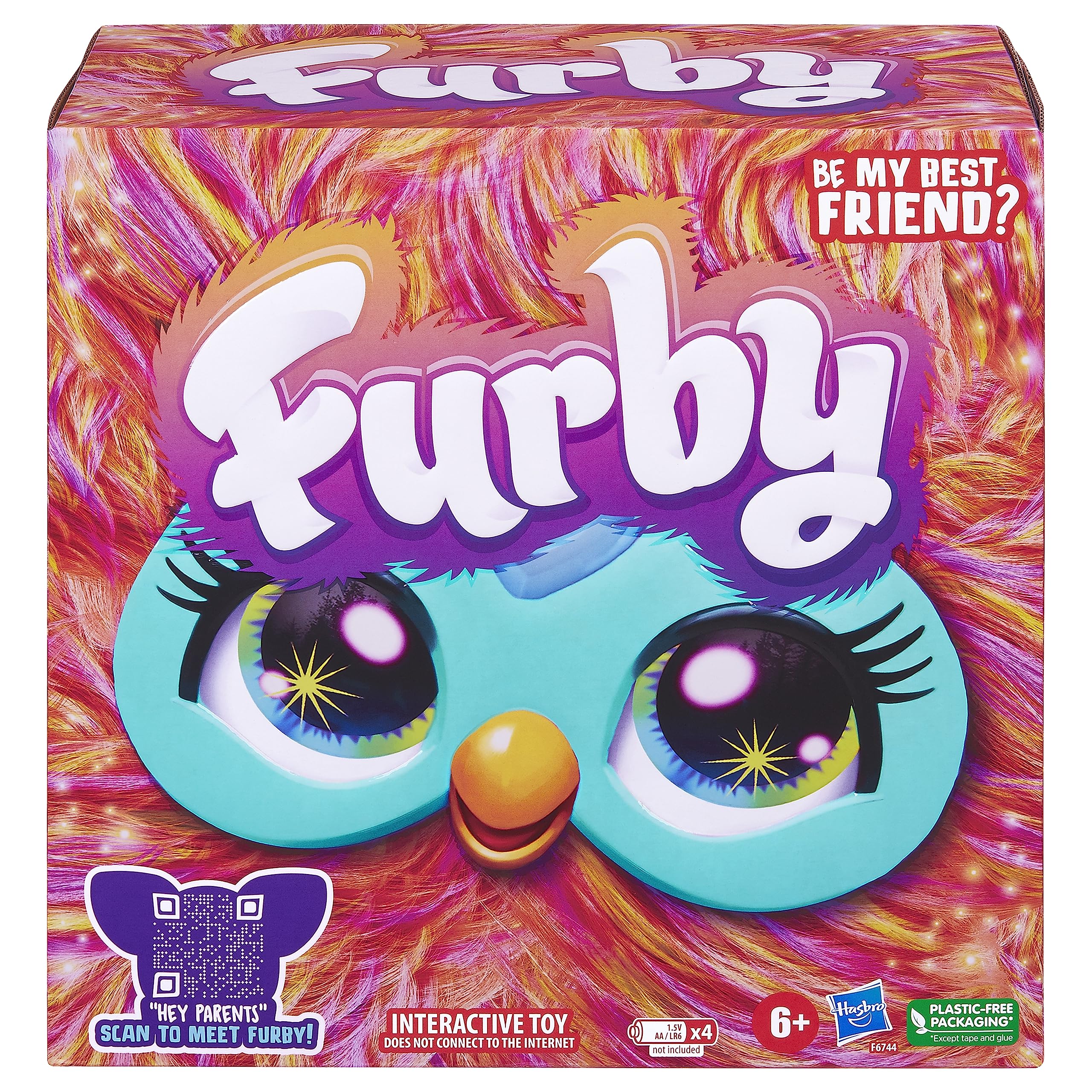 Furby Coral face with illuminated eyes for expressive storytelling.