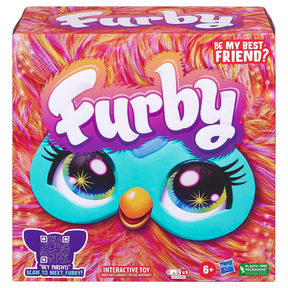 Furby Coral face with illuminated eyes for expressive storytelling.