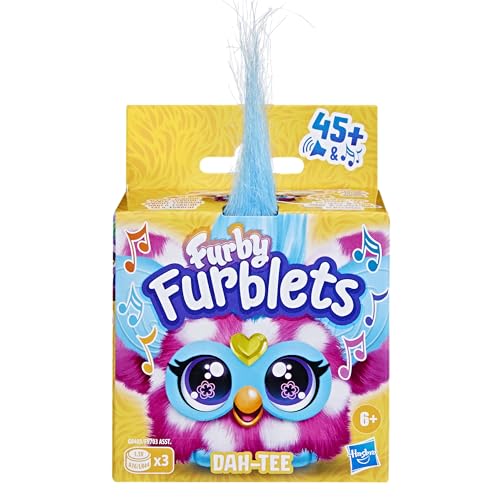 Furby Dah-Tee plays 45+ country tunes in Furby language, inspiring imaginative play.