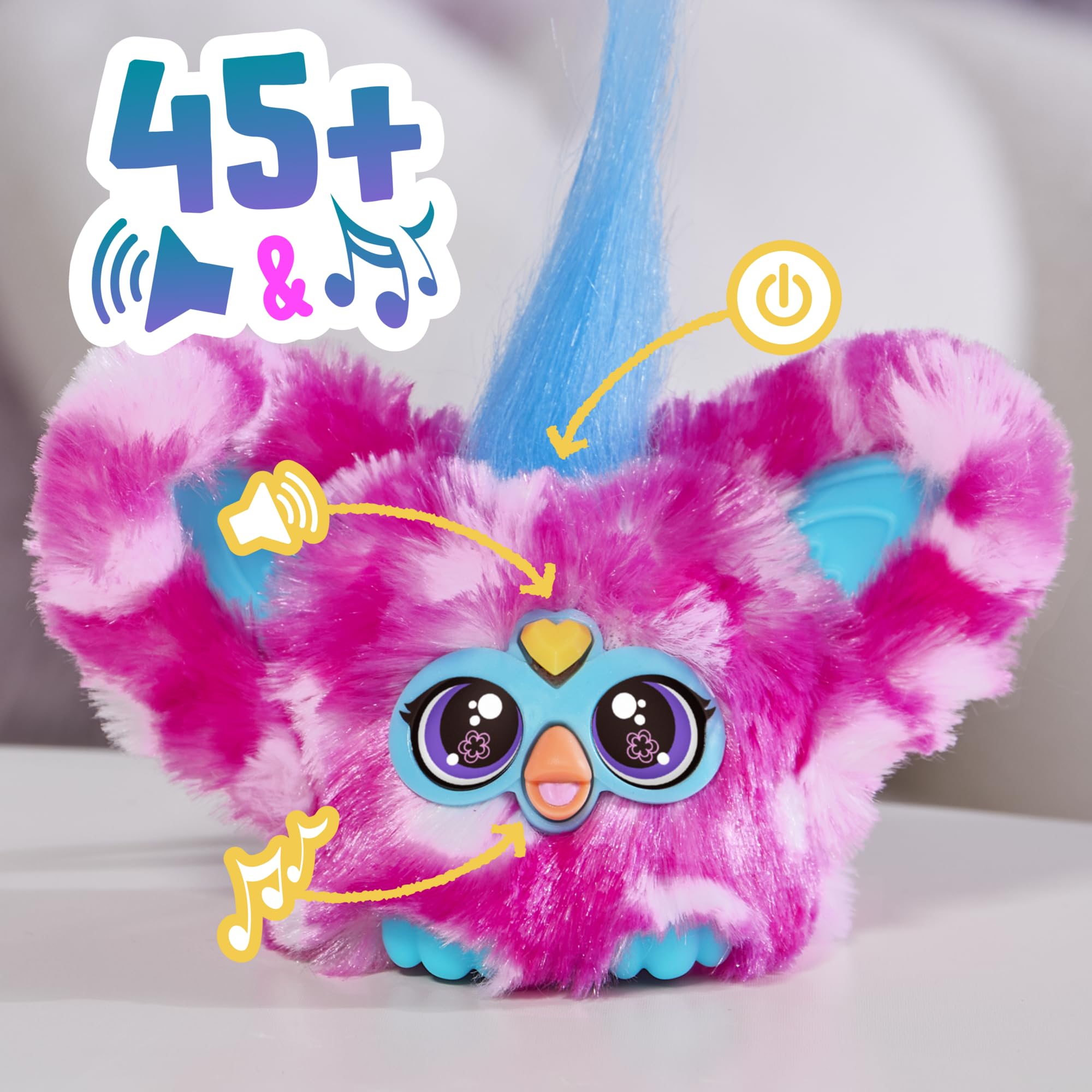 Furby Dah-Tee's compact size fits kids' hands for travel.