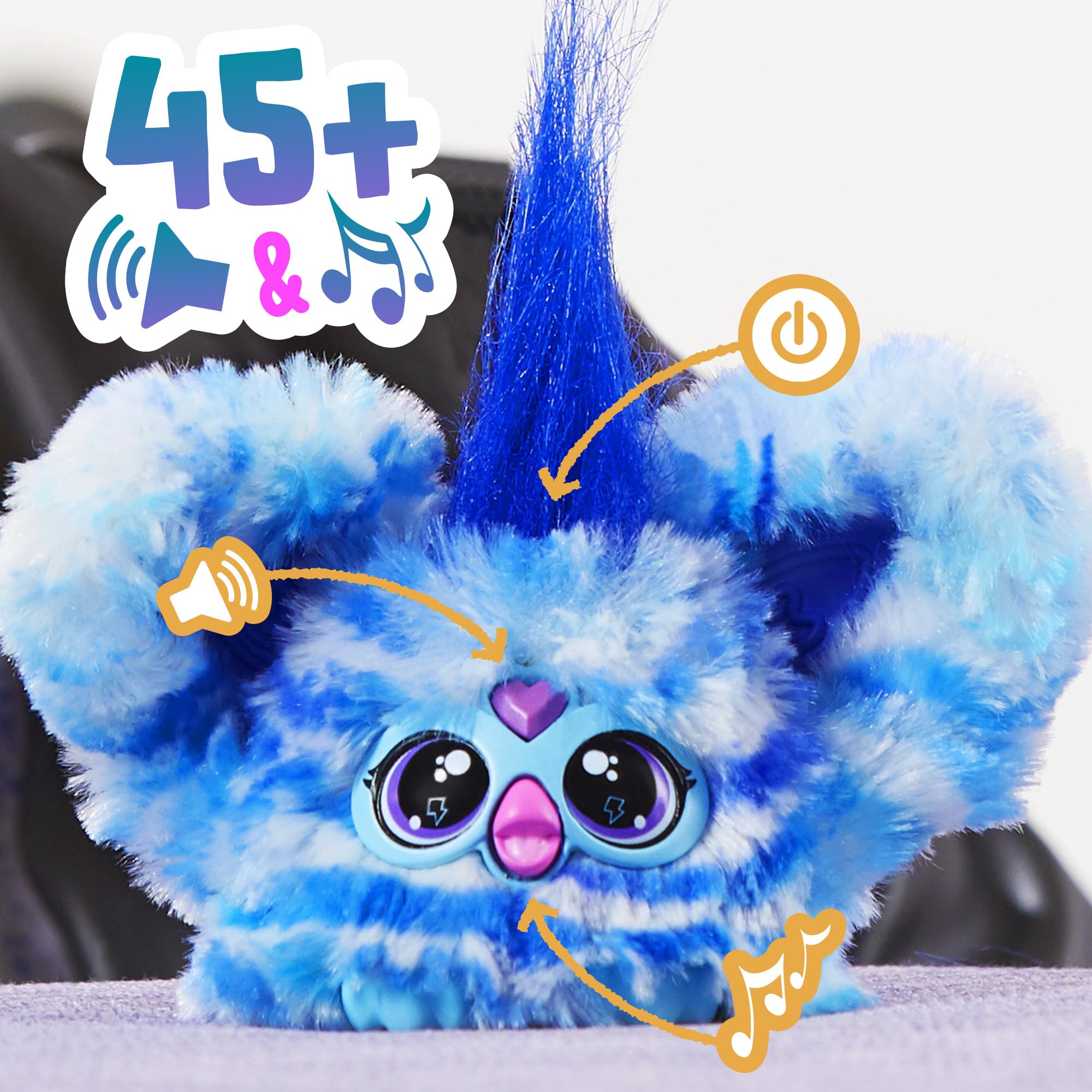 Furby Furblets ears pop open for playful surprise during playtime.