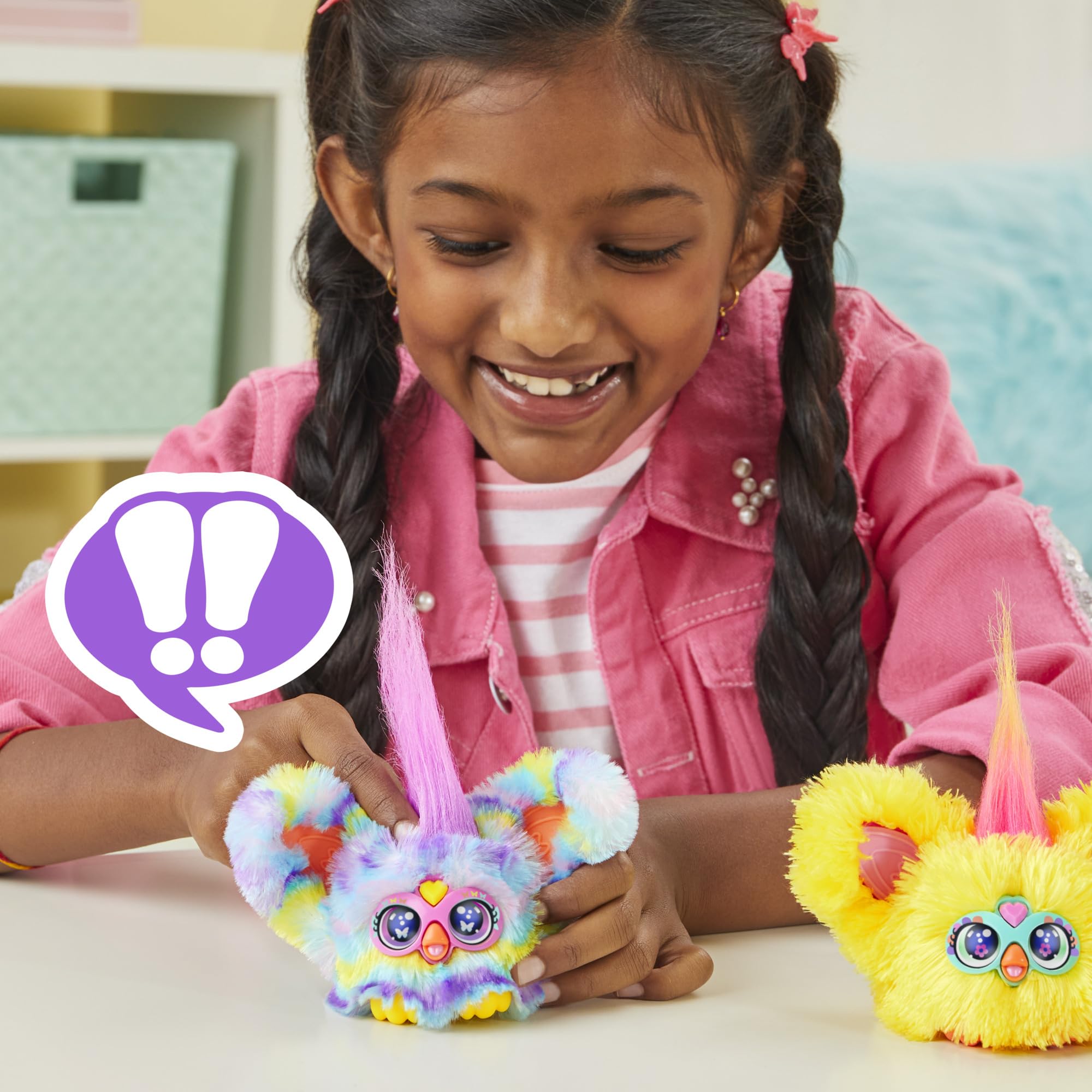 Removable keychain clips on Furby Furblets for on-the-go