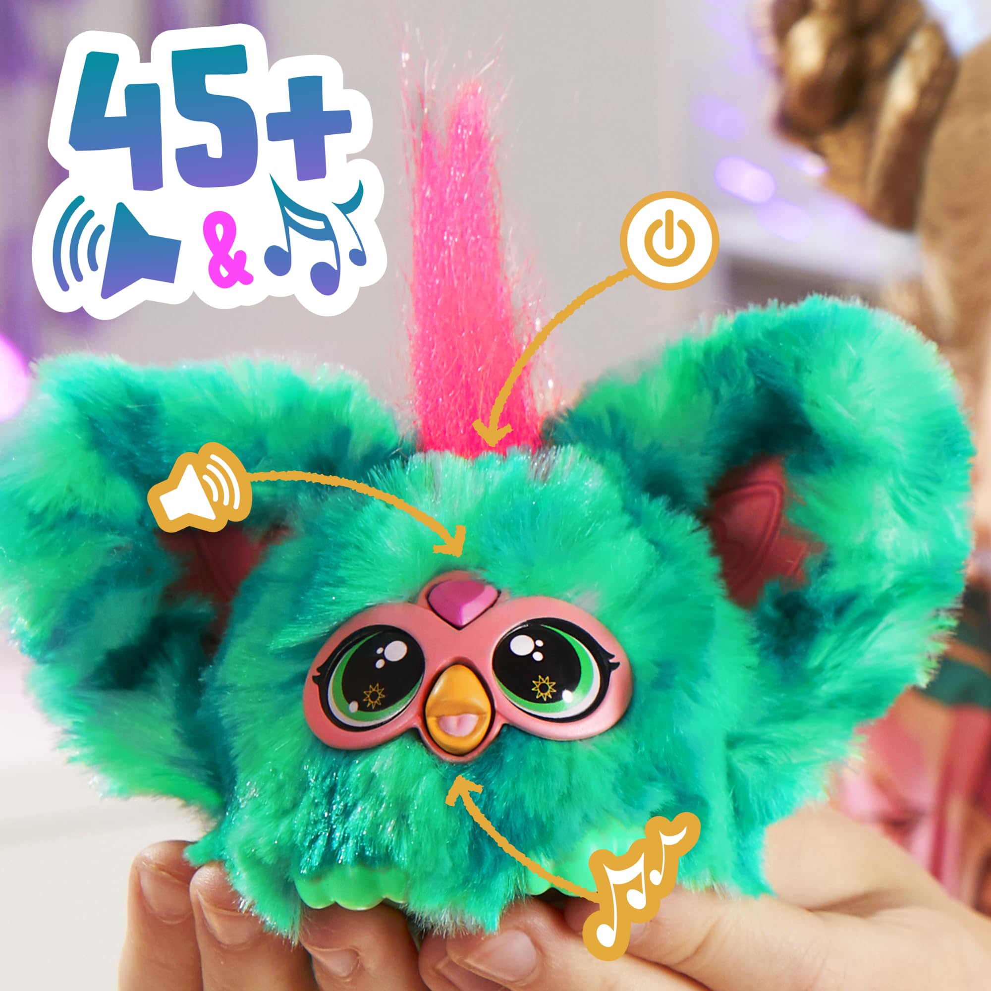 Furby Furblets Mello-Nee battery-compartments open view shows setup ready