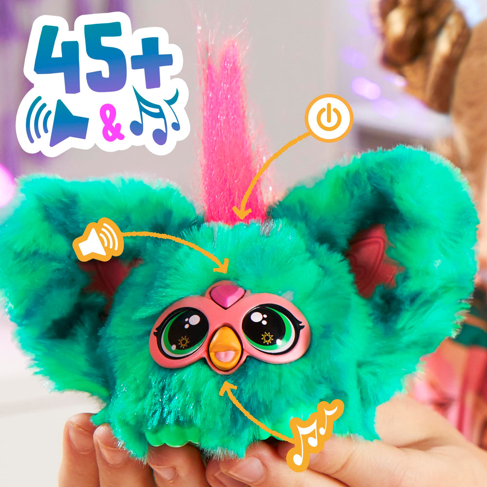 Furby Furblets Mello-Nee battery-compartments open view shows setup ready