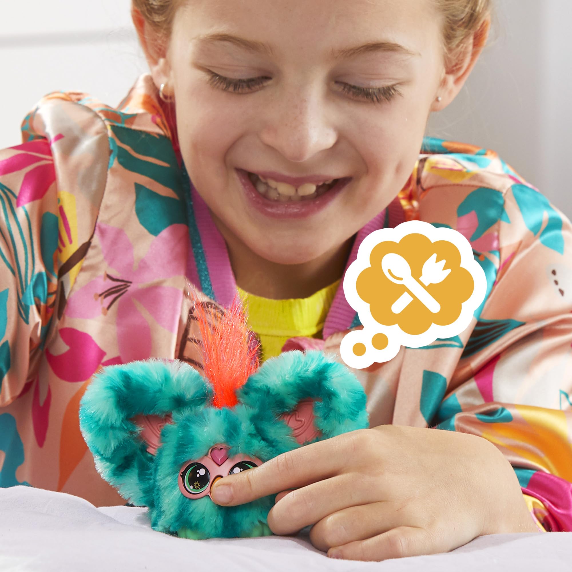 Furby Furblets Mello-Nee close-up face highlights summer tunes.