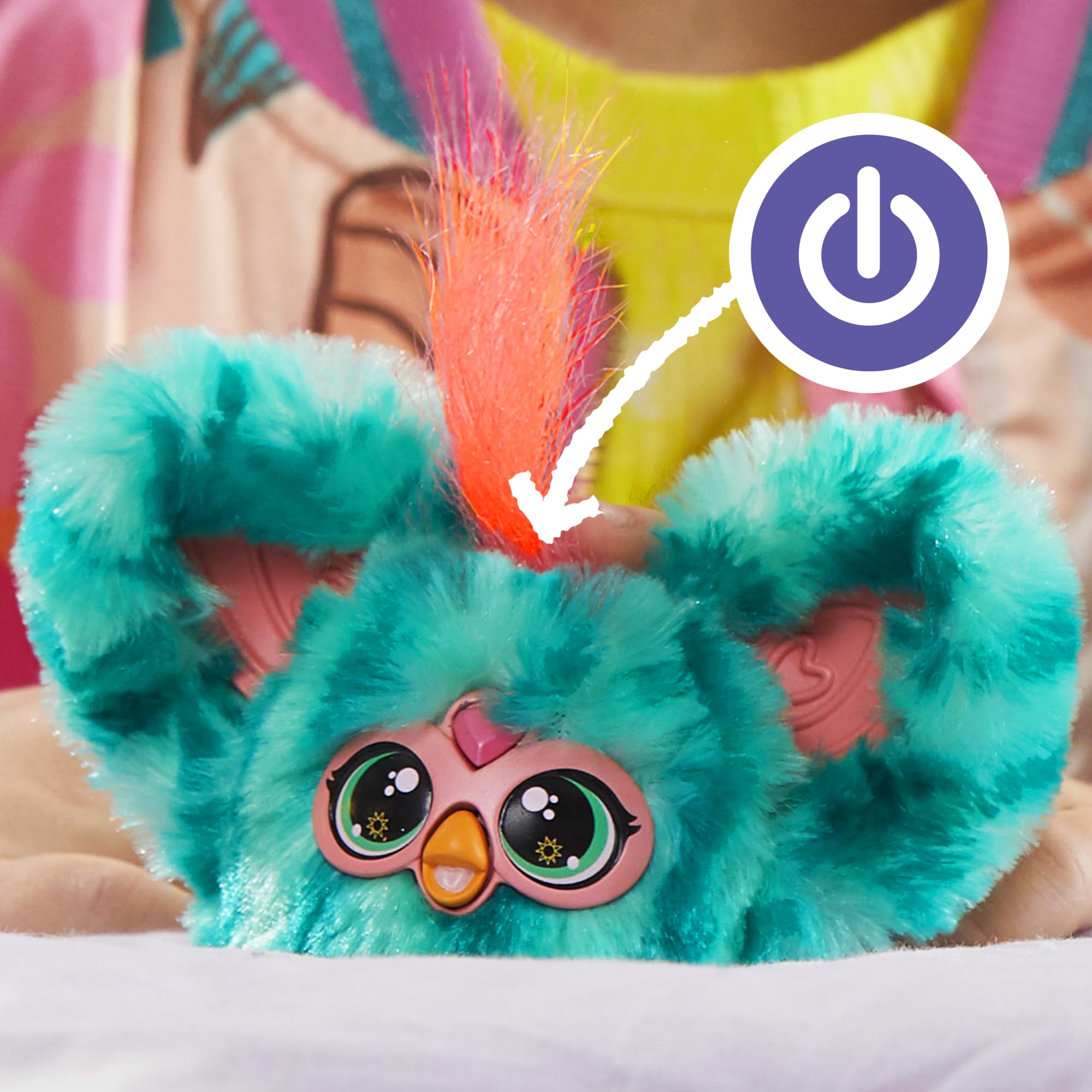 Furby Furblets Mello-Nee head press activates Furbish phrases