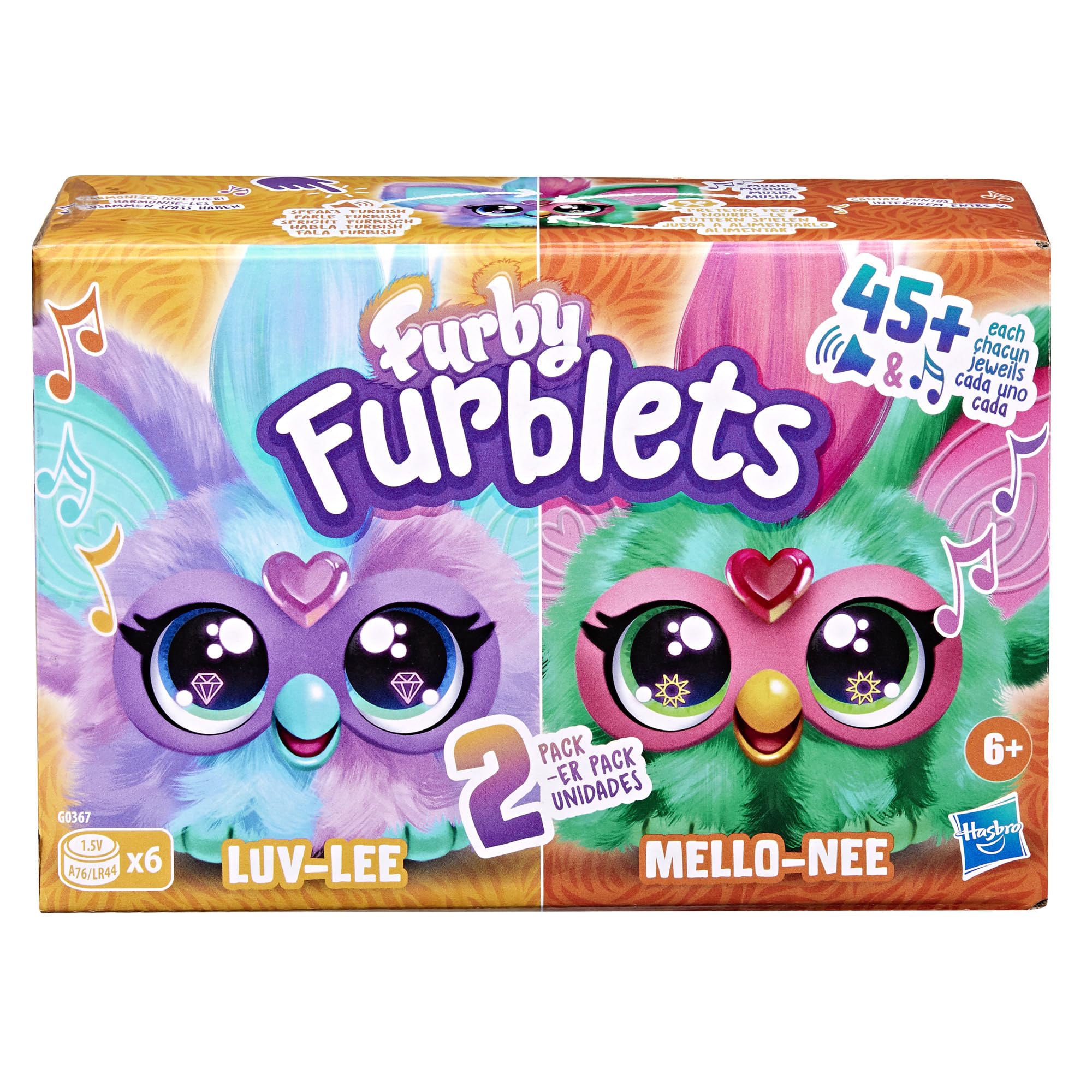 Furby Furblets Mello-Nee purple-blue backpack clip adds musical fun.