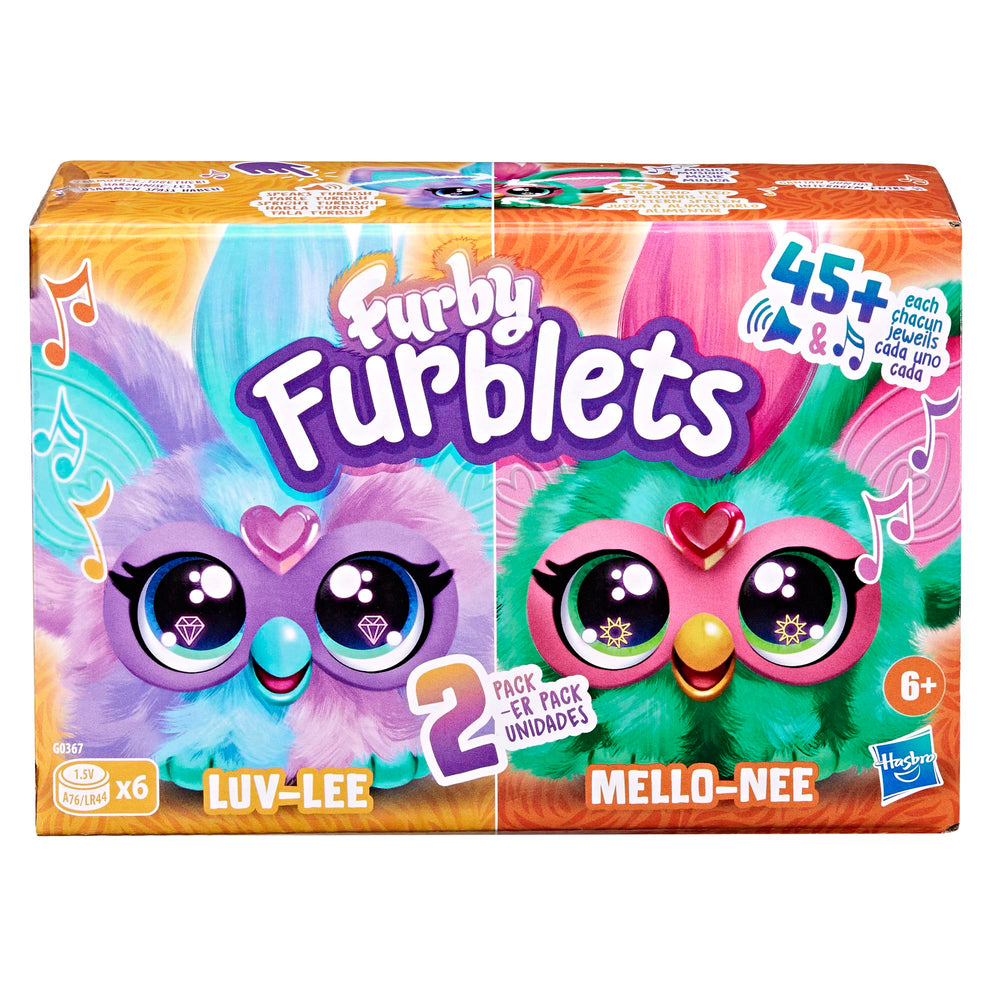 Furby Furblets Mello-Nee purple-blue backpack clip adds musical fun.