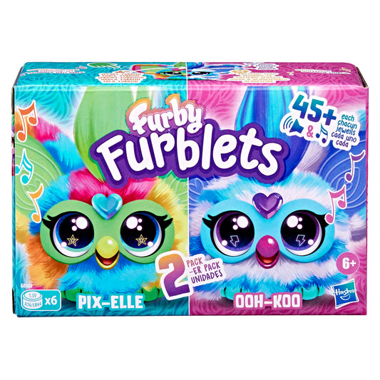 Furby Furblets Ooh-Koo with blue and white stripes, on-the-go rocker.