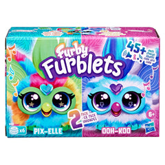 Furby Furblets Ooh-Koo with blue and white stripes, on-the-go rocker.