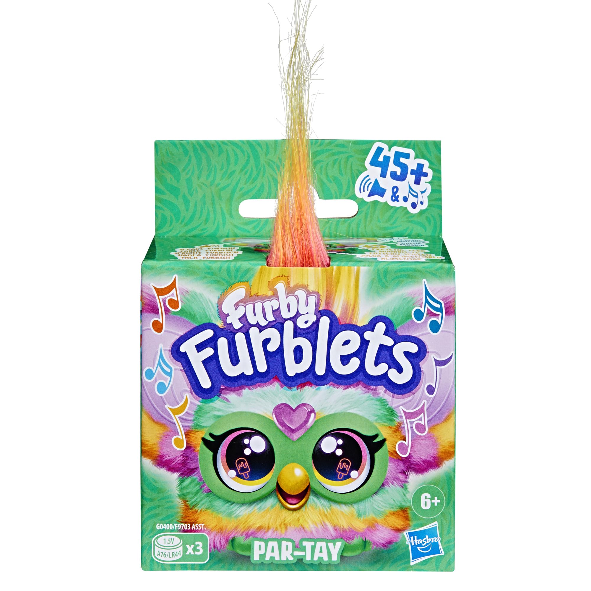 Furby Furblets Par-Tay with pop-open ears for playful surprises.