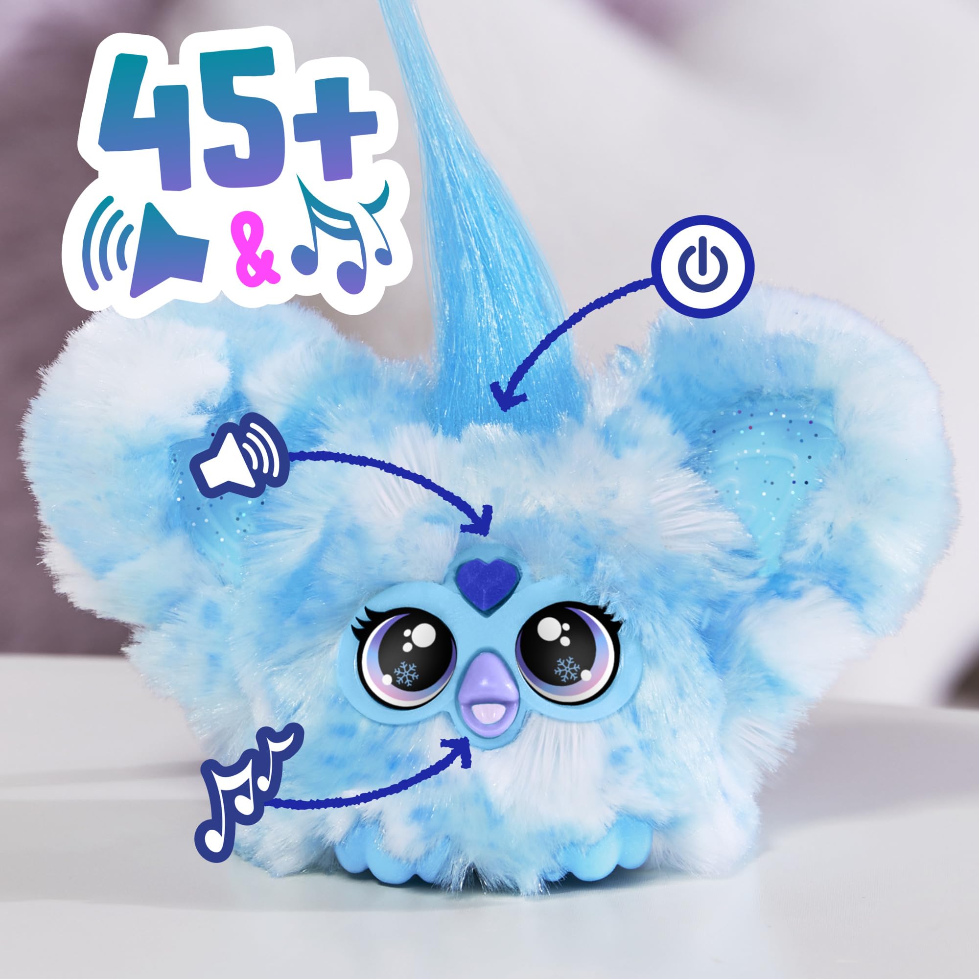 Furby Furblets Sno-Way holiday tunes playback button press showcases 45+ sounds.