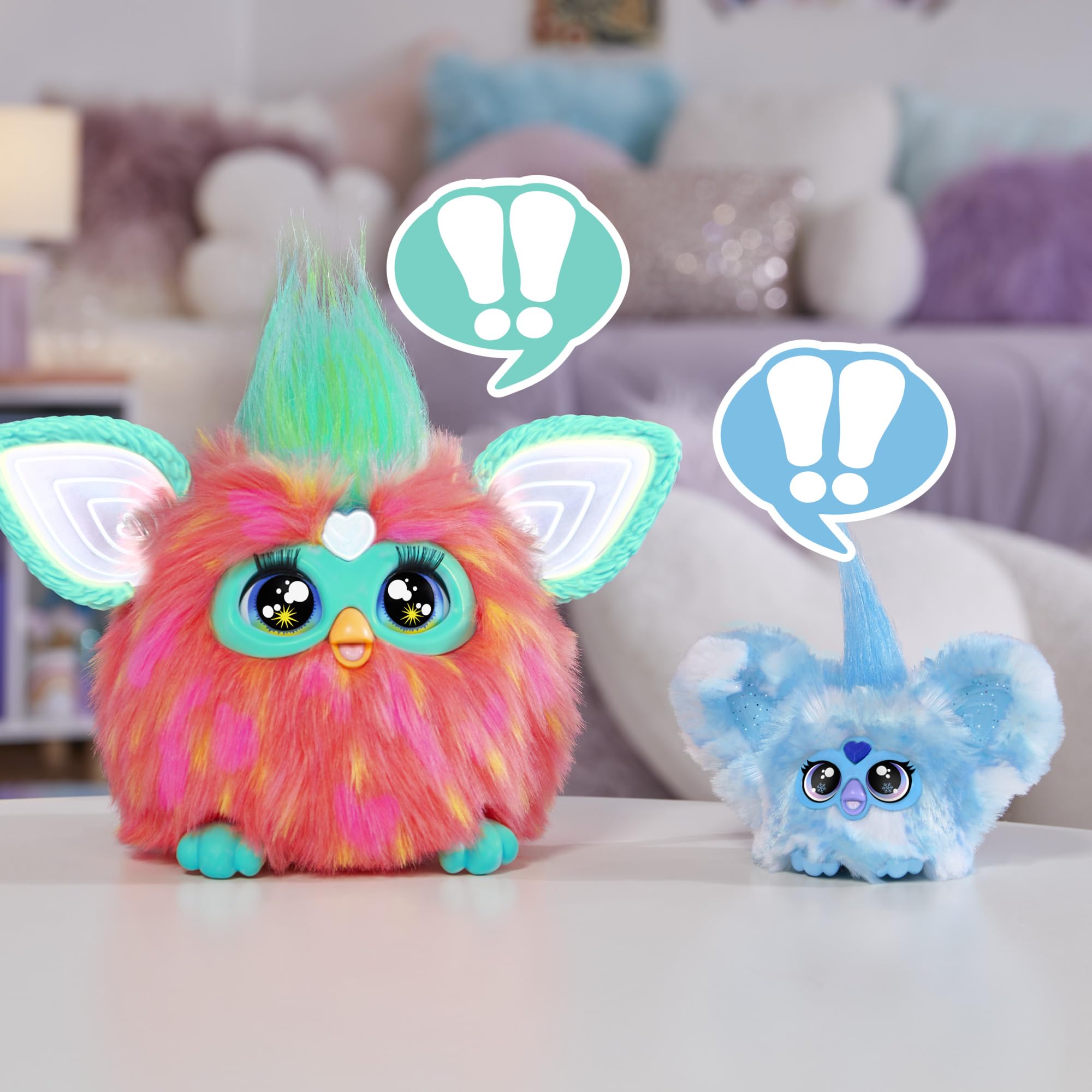 Furby Furblets Sno-Way try-me mode activates sounds and phrases for curious kids.