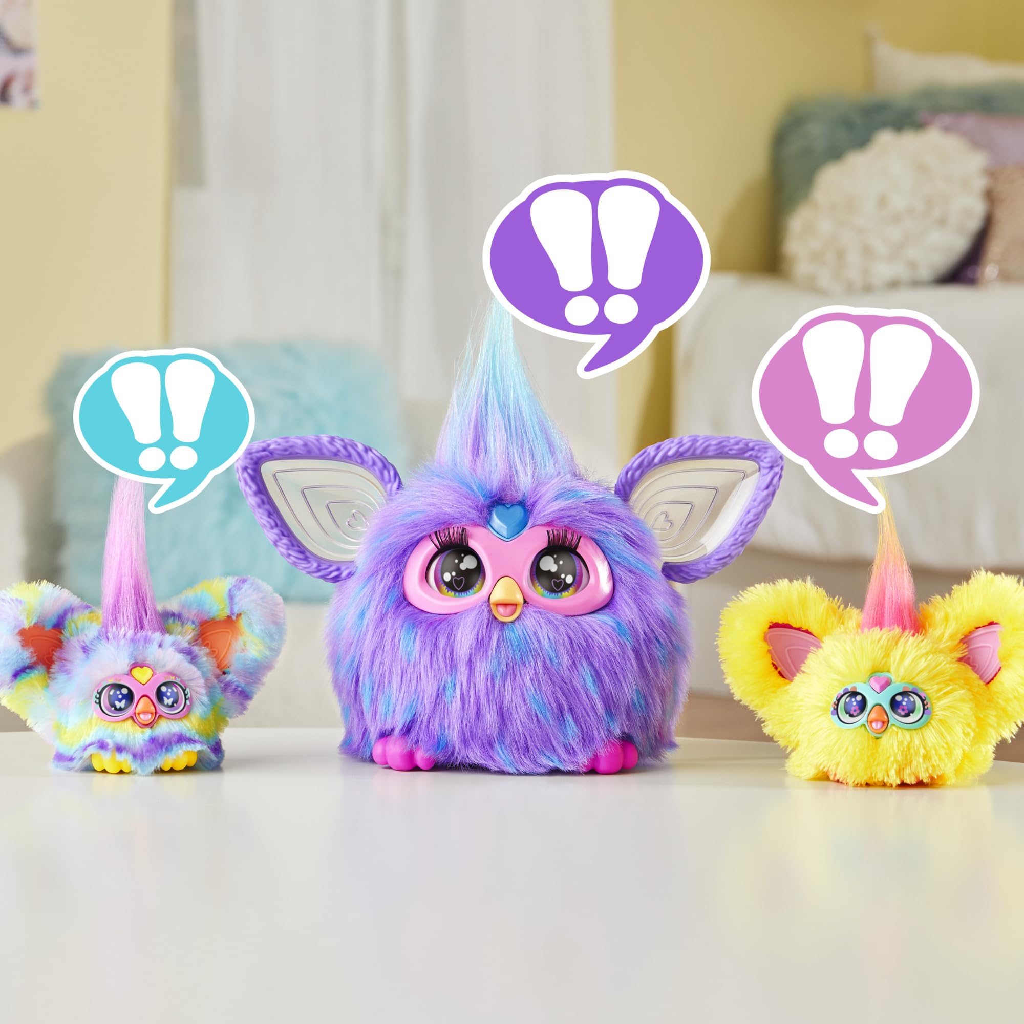 Furby Furblets travel toy clipped to a bag for adventures