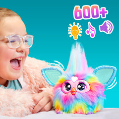 Furby heart gem activates voice modes for interactiveness.