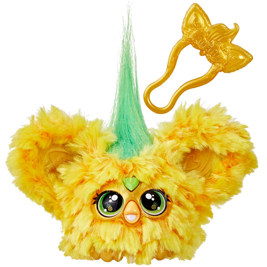 Furby Furblets Hoo-Lah pineapple mini toy with backpack clip for on-the-go play.