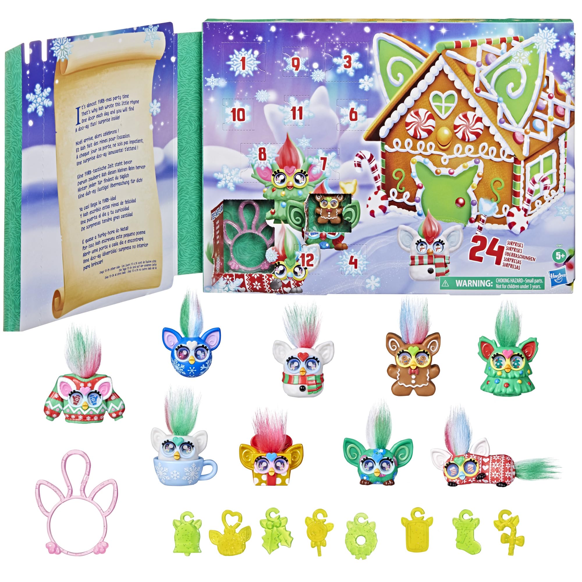 Furby Minis Advent Calendar figure tree reveals daily festive surprises for kids.