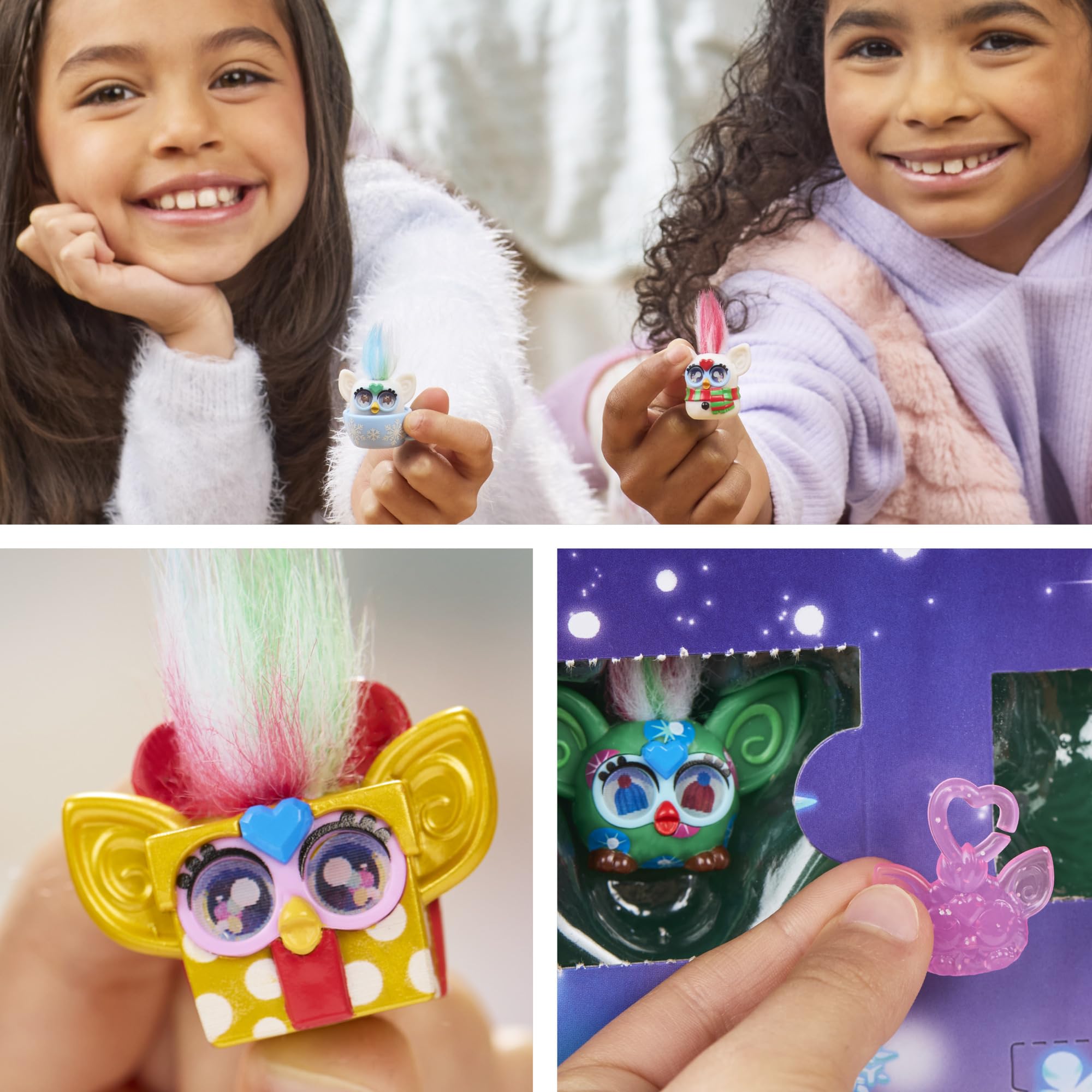 Furby Minis stickers with cheerful holiday designs for decorating and sharing.