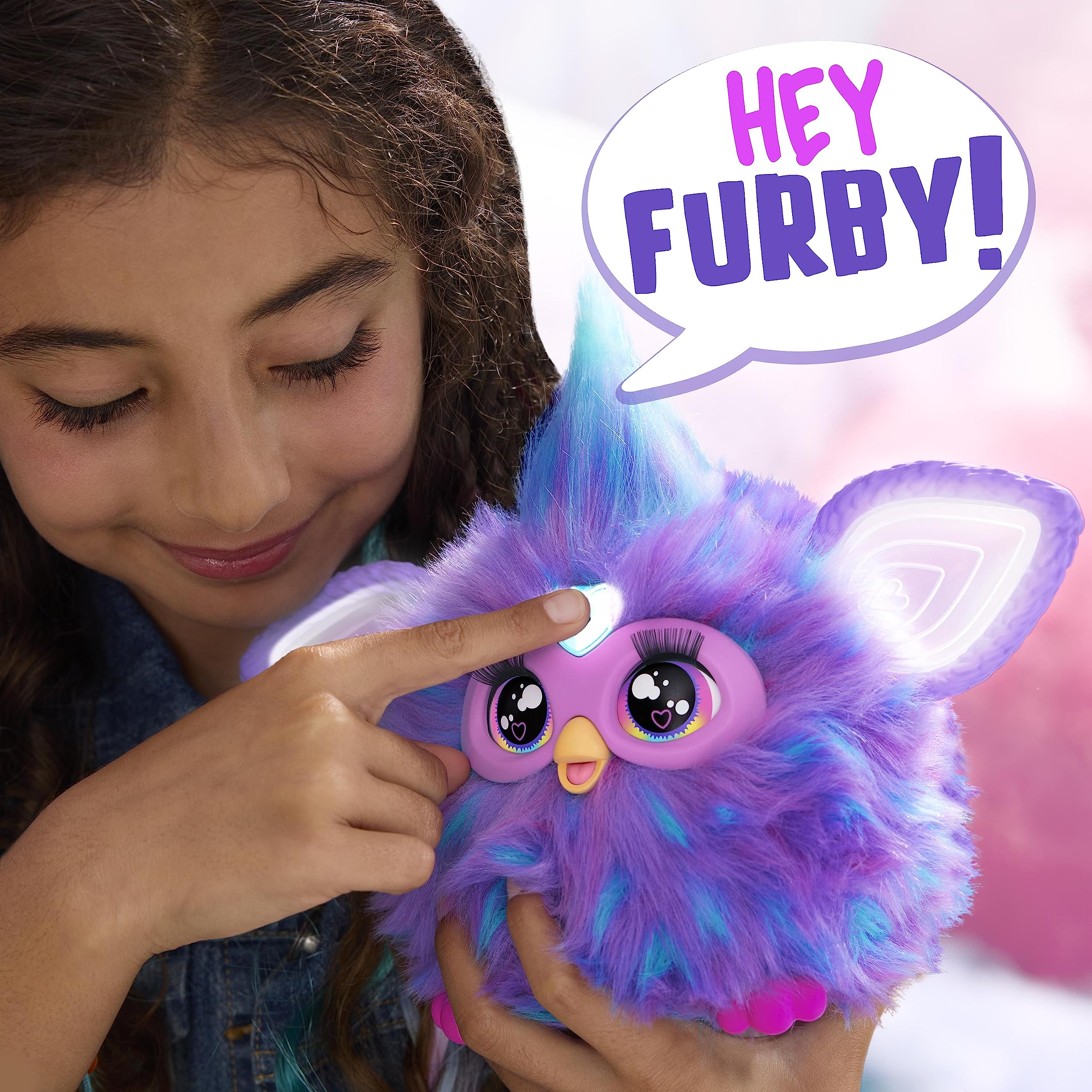 Furby Purple face with lit eyes, responsive talking toy
