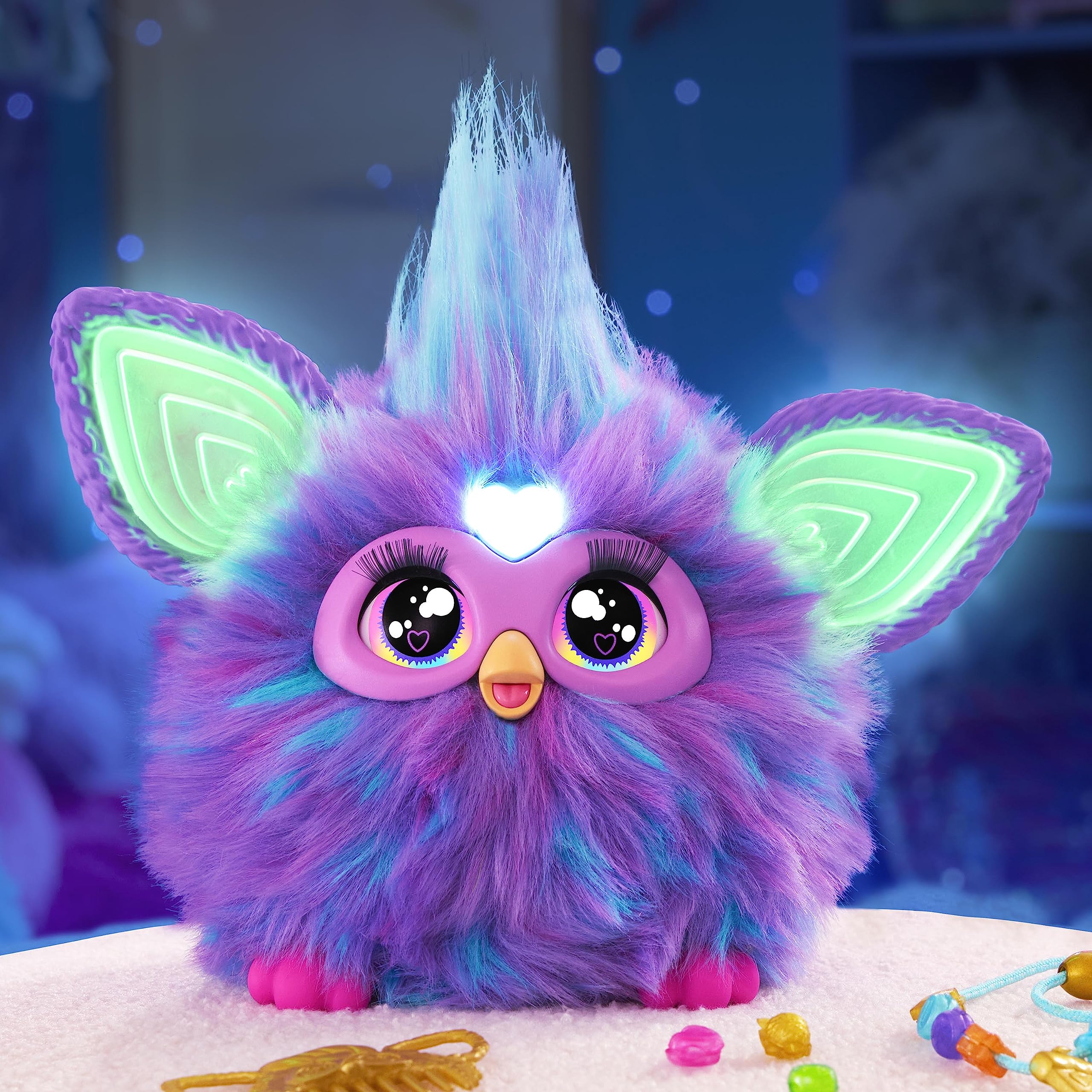 Furby Purple heart gem voice activation, responds to Hey Furby