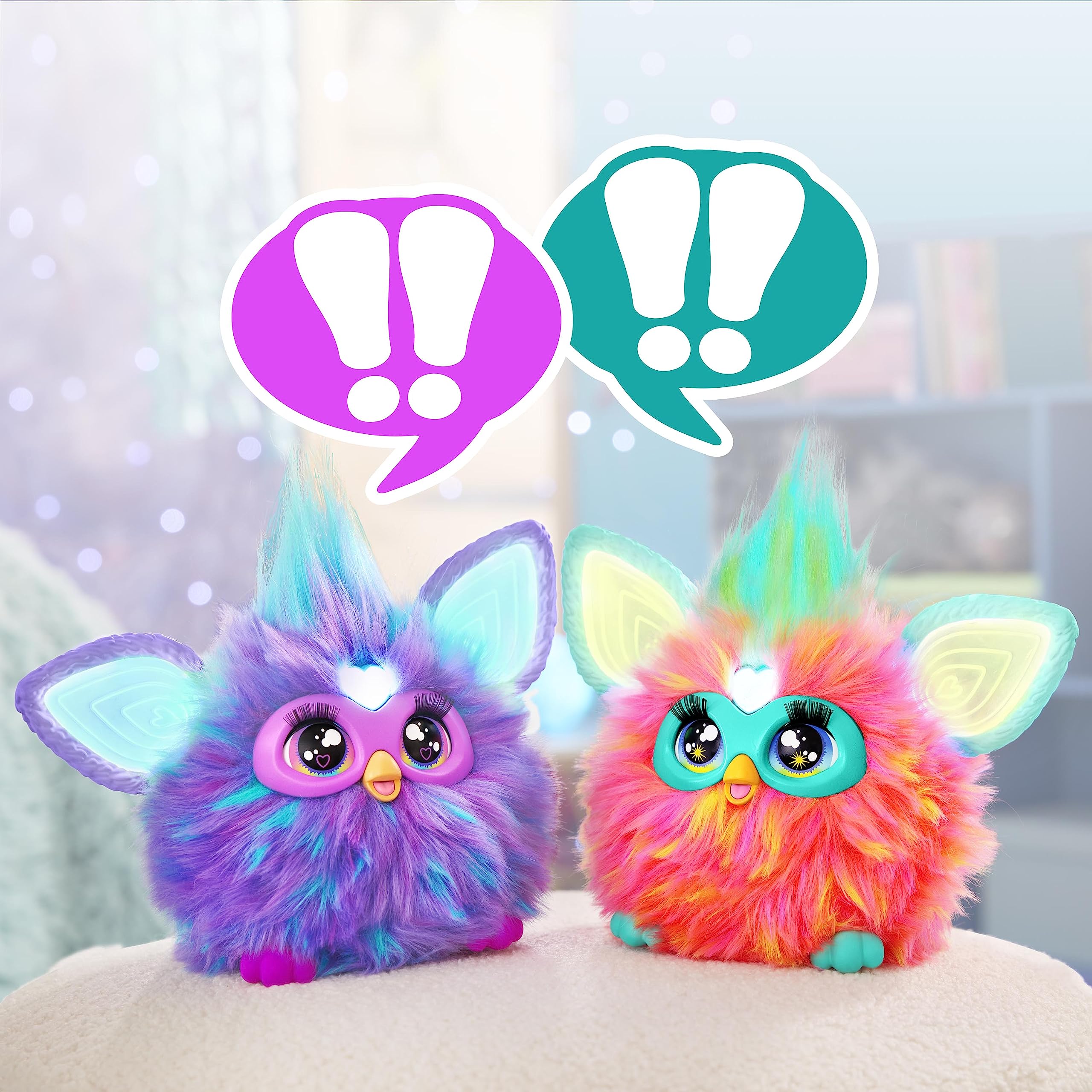 Furby Purple pairing with another Furby for interactive fun