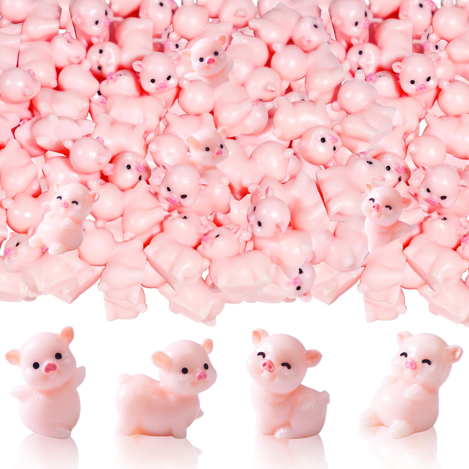 Furjane pink pig figurines set: four poses for fairy gardens and crafts.