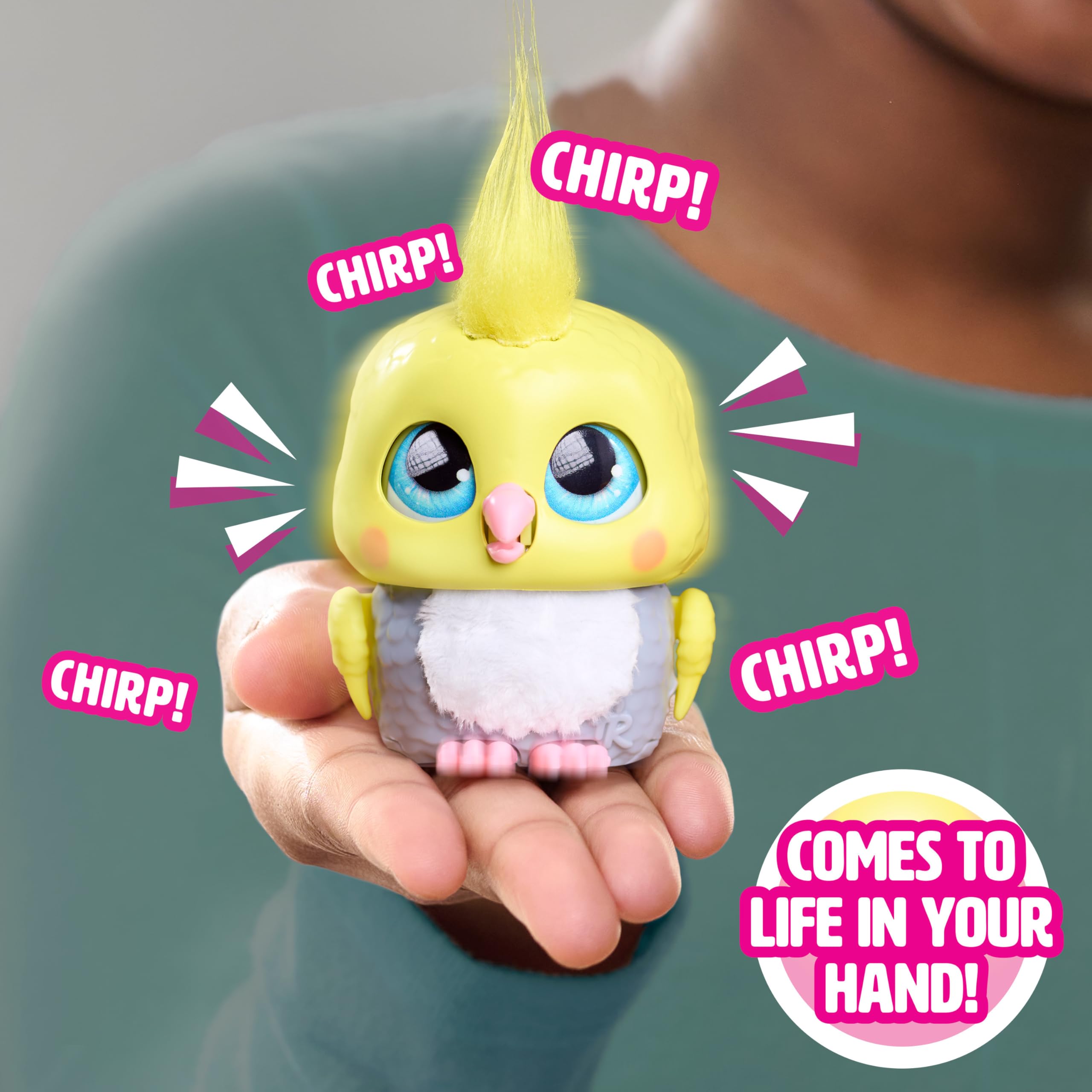 furReal Handfuls Chirps the Cockatoo belly touch triggers satisfying feeding sounds.
