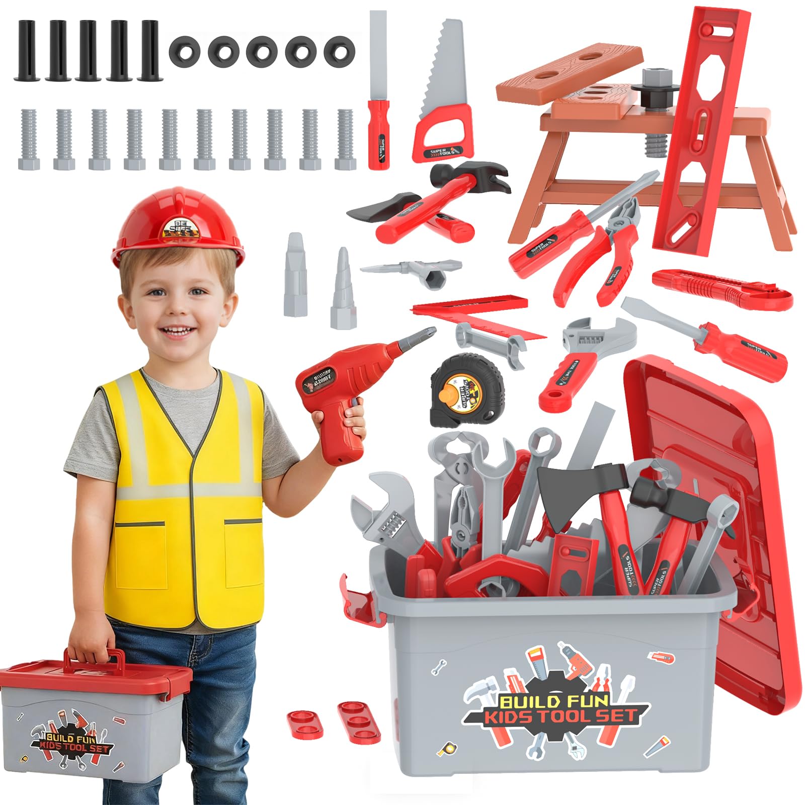 Fursnob 58-piece tool set box open, inspiring imaginative play and fine motor skill development