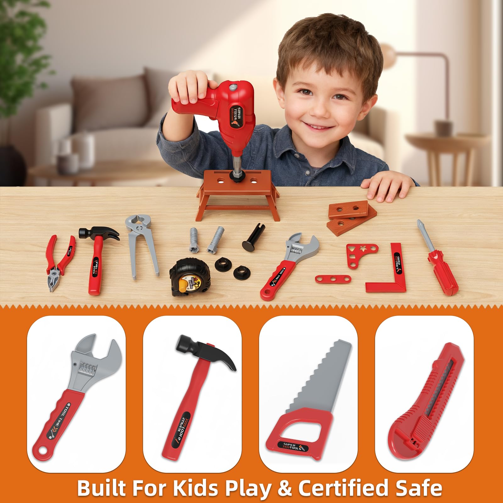 Fursnob realistic power drill engages kids with authentic whirring sounds for pretend repairs